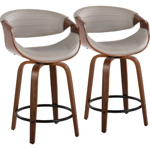 Symphony 24" Swivel Counter Stool in Walnut Finish Wood & Pewter Grey Leatherette (Set of 2)